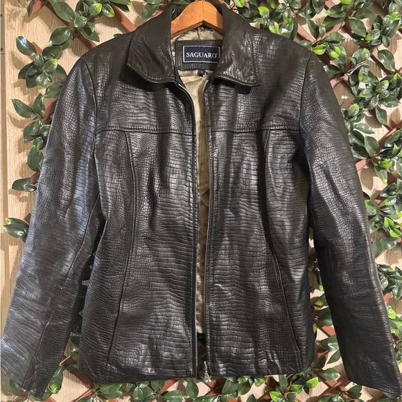 Vintage Saguaro Genuine Leather Croc-Embossed Black Jacket Y2K Style Size Large - Picture 2 of 14